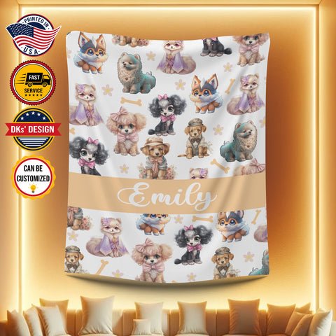 Image of Personalized Dog Blanket, Dog Doll For Kids Custom Name Blanket, 3D Printed Blanket, Blanket for Son For Daughter For Dog Lovers