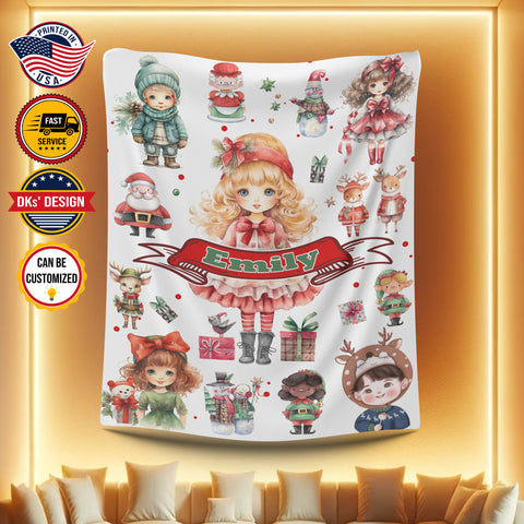 Image of Personalized Christmas Doll & Custom Name Blanket, 3D Printed Blanket, Blanket for Girl, Baby Shower Gift, Christmas Gifts for Girl for Daughter