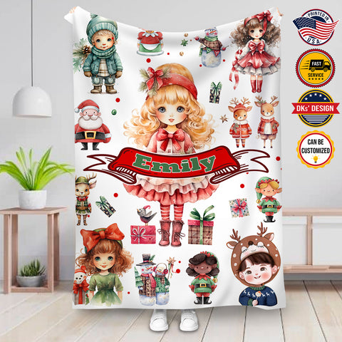 Image of Personalized Christmas Doll & Custom Name Blanket, 3D Printed Blanket, Blanket for Girl, Baby Shower Gift, Christmas Gifts for Girl for Daughter