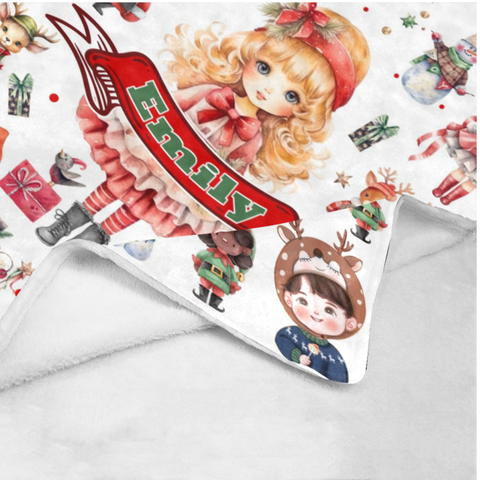 Image of Personalized Christmas Doll & Custom Name Blanket, 3D Printed Blanket, Blanket for Girl, Baby Shower Gift, Christmas Gifts for Girl for Daughter