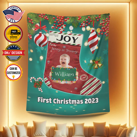Image of Personalized My 1st Christmas Joy Custom Name Blanket For Baby, Christmas Baby 2023 Blanket, 1st Christmas Blanket, Christmas Gifts