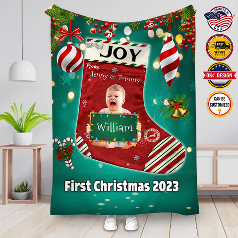 Image of Personalized My 1st Christmas Joy Custom Name Blanket For Baby, Christmas Baby 2023 Blanket, 1st Christmas Blanket, Christmas Gifts
