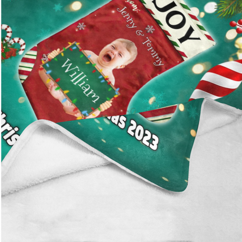 Image of Personalized My 1st Christmas Joy Custom Name Blanket For Baby, Christmas Baby 2023 Blanket, 1st Christmas Blanket, Christmas Gifts