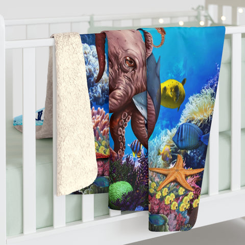 Image of Personalized Shark Under The Sea Creature Custom Name Blanket, Shark Blanket, Birthday Blanket, Ocean Animals Blanket, Baby Shower Gift