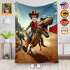 Personalized Cowboy Blanket, Cowboy Riding Dino Custom Face And Name Blanket, Cowboy Custom Blanket, Birthday Dinosaurus Blanket