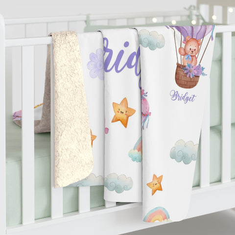 Image of Personalized Bear Ballon Custom Name Blanket, Baby Shower Gift Blanket, Personalized Blanket, Custom Name Baby Shower Gift