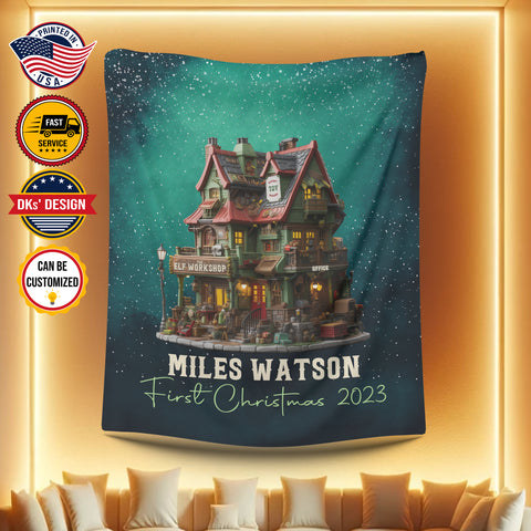 Image of Personalized ELF First Christmas 2023 Custom Name Blanket, Personalized Kid Blanket, Christmas Baby 2023 Blanket, Christmas Gifts