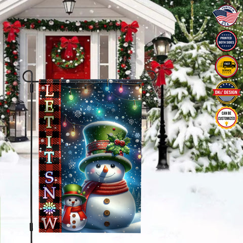 Image of Personalized Christmas Flag, Custom Double Side Let It Snow Flag, Snowman Christmas Garden Flag, House Flag, Christmas Gift