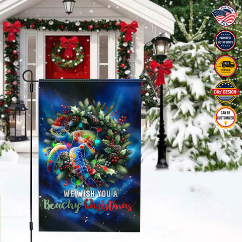 Image of Personalized Christmas Flag, Custom Doubled Side Christmas Sea Turtle Flag, Beachy Christmas Garden Flag, Christmas Gift