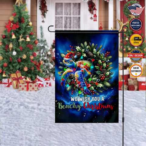 Image of Personalized Christmas Flag, Custom Doubled Side Christmas Sea Turtle Flag, Beachy Christmas Garden Flag, Christmas Gift