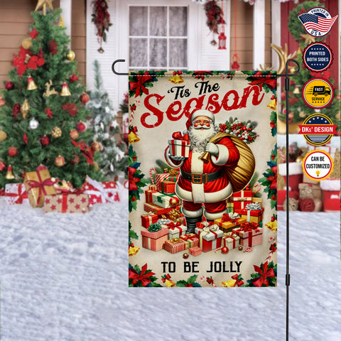 Image of Personalized Christmas Flag, Custom Double Side Christmas Santa Flag, Tis The Season To Be Jolly Garden Flag, House Flag Christmas Gift