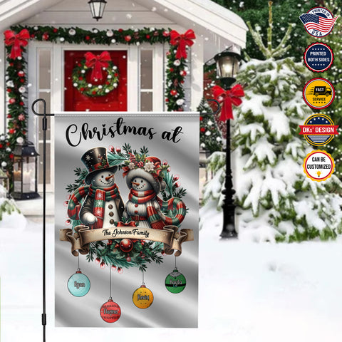Image of Personalized Christmas Flag, Custom Double Side Christmas At Family Grandkids Flag, Snowman Garden Flag, House Flag, Christmas Gift