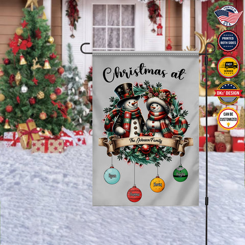 Image of Personalized Christmas Flag, Custom Double Side Christmas At Family Grandkids Flag, Snowman Garden Flag, House Flag, Christmas Gift