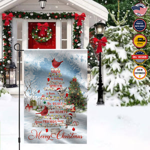Personalized Christmas Flag, Custom Double Side Tree Birds Cardinal Snow Is Falling Winter Is Here Flag, Christmas Tree Lights Flag, Christmas Gift