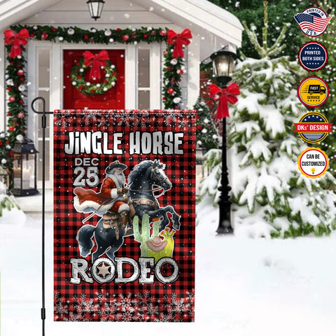 Image of Personalized Christmas Flag, Custom Double Side Jingle Horse Cowboy Flag, Santa Claus Christmas Garden Flag, Christmas Gift
