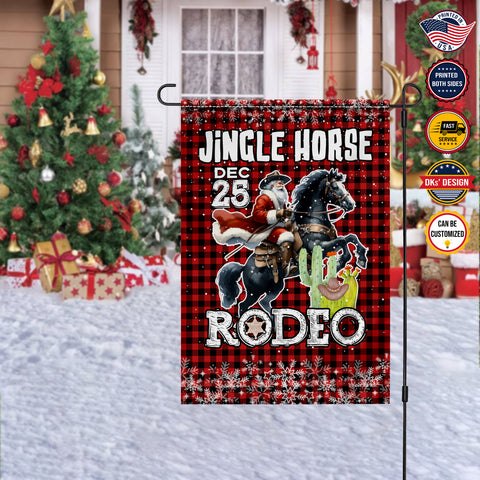 Image of Personalized Christmas Flag, Custom Double Side Jingle Horse Cowboy Flag, Santa Claus Christmas Garden Flag, Christmas Gift
