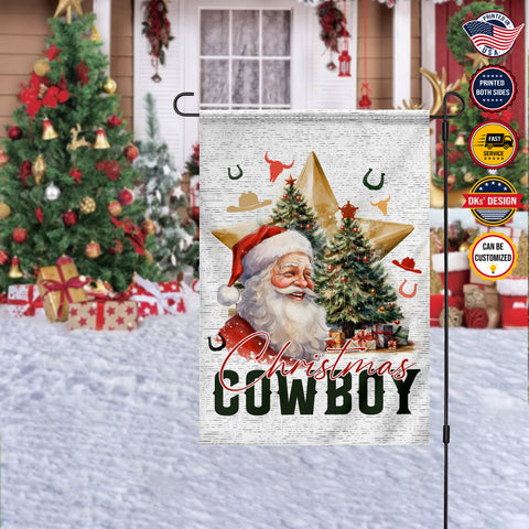 Image of Personalized Christmas Flag, Custom Double Side Cowboy Santa Christmas Flag, Garden Flag, House Flag, Christmas Gift