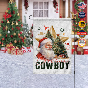 Personalized Christmas Flag, Custom Double Side Cowboy Santa Christmas Flag, Garden Flag, House Flag, Christmas Gift