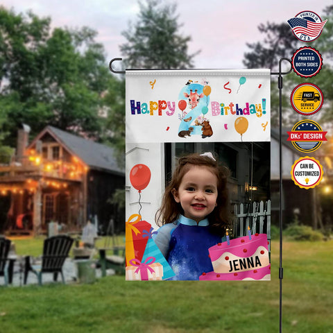 Image of Personalized Birthday Flag, Custom Face & Name Birthday Flag, Custom Double Side Garden Flag, Birthday Gift