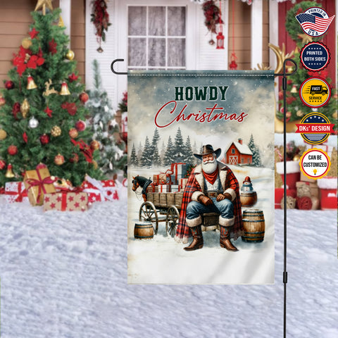 Image of Personalized Christmas Flag, Custom Double Side Cowboy Santa Christmas Flag, Garden Flag, House Flag, Christmas Gift