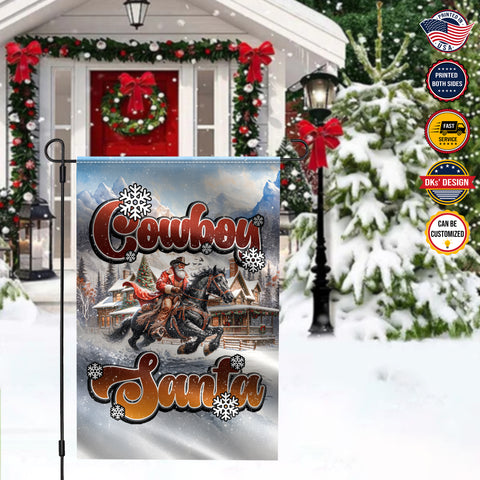 Image of Personalized Christmas Flag, Custom Double Side Santa Cowboy Christmas Flag, Santa Riding Horse Garden Flag, House Flag, Christmas Gift