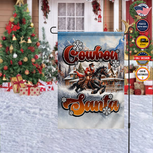 Personalized Christmas Flag, Custom Double Side Santa Cowboy Christmas Flag, Santa Riding Horse Garden Flag, House Flag, Christmas Gift