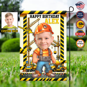 Personalized Birthday Flag, Custom Face & Name Birthday Flag, 7th Birthday Construction Boy, Custom Double Side Garden Flag, Birthday Gift