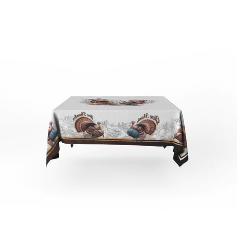 Image of USA MADE Thanksgiving Tablecloth | Thanksgiving Give Thanks Turkey Tablecloth 55.1''x55.1''-Polyester-Table Cover for Dining Table, Easter Dinner Party, Holiday Party Table Decor