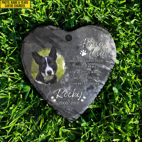 Image of Personalized Pet Memorial Stone With Photo, "Forever Loved" Dog Cat Grave Stone, Pet Headstone Custom Gifts