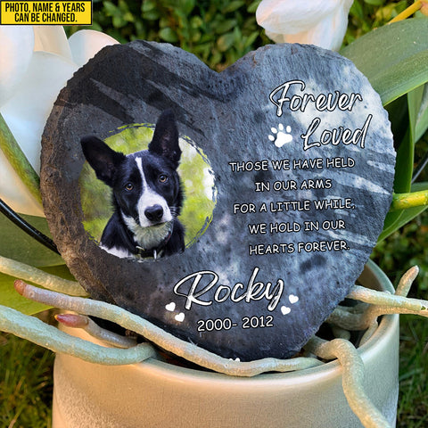 Image of Personalized Pet Memorial Stone With Photo, "Forever Loved" Dog Cat Grave Stone, Pet Headstone Custom Gifts