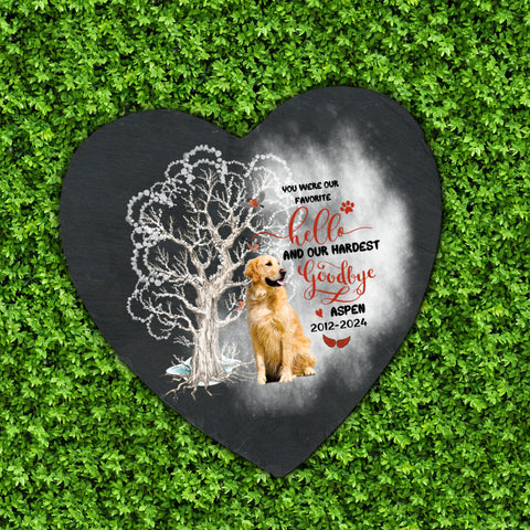 Image of Personalized Pet Memorial Stone With Photo, Favorite Hello Hardest Goodbye Dog Cat Stone, Pet Memorial Gifts, Pet Loss Gifts