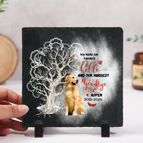 Image of Personalized Pet Memorial Stone With Photo, Favorite Hello Hardest Goodbye Dog Cat Stone, Pet Memorial Gifts, Pet Loss Gifts