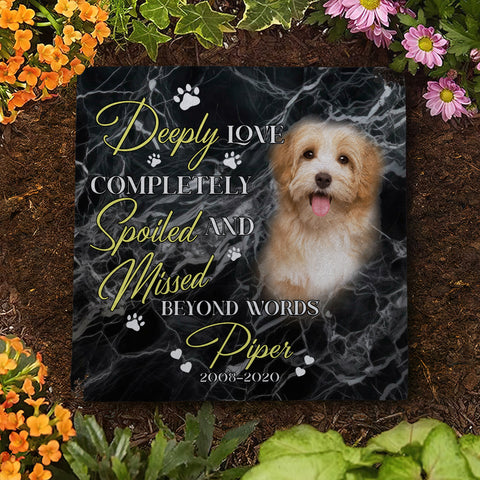 Image of Personalized Pet Memorial Stone With Photo, Deeply Love Completely Spoiled And Missed Beyond Words Dog Cat Stone