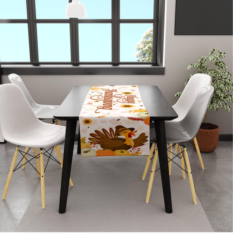 Image of USA MADE Thanksgiving Table Runner | Happy Thanksgiving Autumn Turkey Table Runner Vintage Design for Dinning Decoration Holidays Gifts (Cotton, Poly)