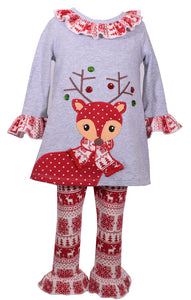 Bonnie Jean Little Girls Christmas Reindeer Dress Leggings Set