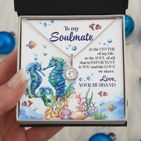 Image of Sea Horse Couple Soulmate Eternal Hope Necklace With Message Card Gift for Wife