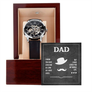 Dad I Know You Have Loved Me As Long As I Have Lived But I Have Loved You My Whole Life Men's Openwork Watch With Mahogany Box