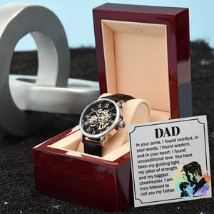 Dear Dad In Your Arms I Found Comfort In Your Words I Found Wisdom Men's Openwork Watch With Mahogany Box