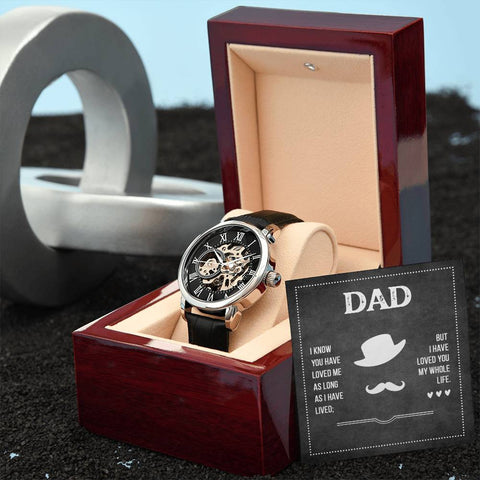 Image of Dad I Know You Have Loved Me As Long As I Have Lived But I Have Loved You My Whole Life Men's Openwork Watch With Mahogany Box