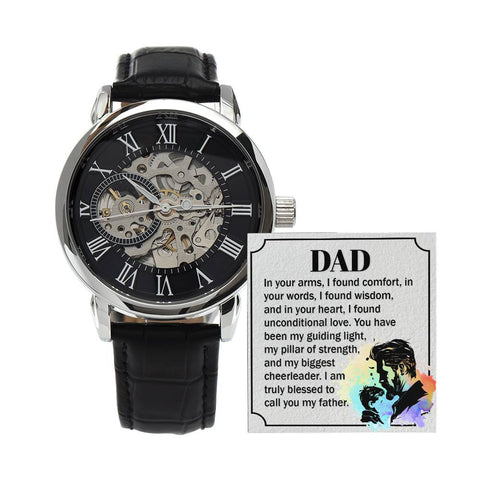 Image of Dear Dad In Your Arms I Found Comfort In Your Words I Found Wisdom Men's Openwork Watch With Mahogany Box