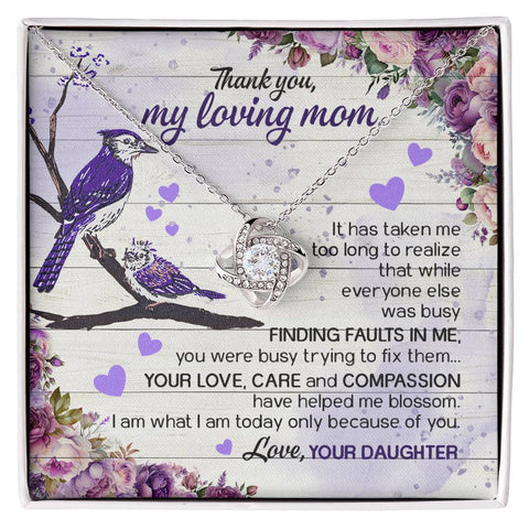 Image of Blue Bird To Mom Love Knot Necklace With Message Card Gift for Mom
