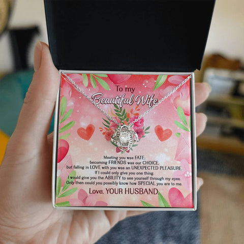 Image of To My Beautiful Wife Love Knot Necklace With Message Card Gift for Wife