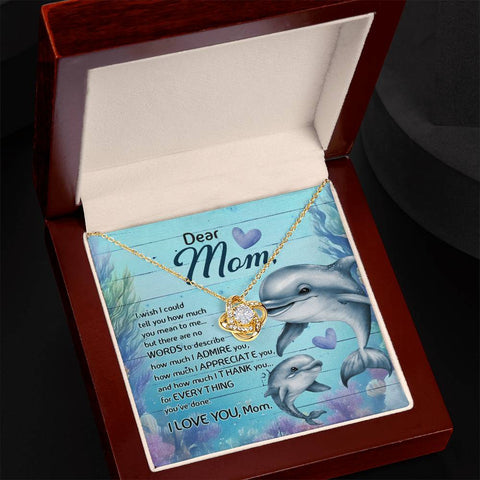 Image of Dolphin Dear Mom Love Knot Necklace With Message Card Gift for Mom