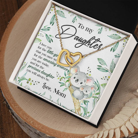 Image of Koala To My Daughter Interlocking Hearts Necklace With Message Card Gift for Daughter