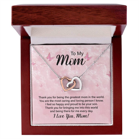 Image of To My Mom Thank You For The Greatest Mom Interlocking Hearts Necklace