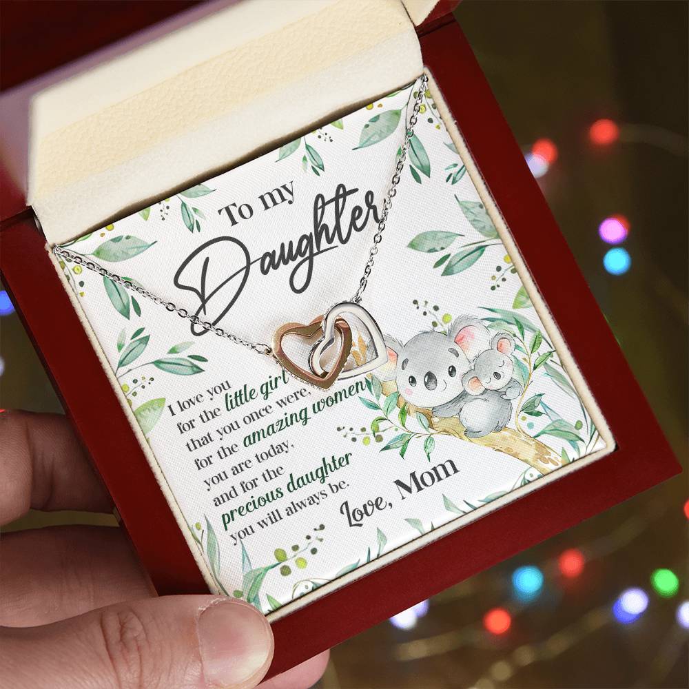Koala To My Daughter Interlocking Hearts Necklace With Message Card Gift for Daughter