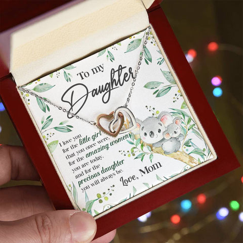 Image of Koala To My Daughter Interlocking Hearts Necklace With Message Card Gift for Daughter