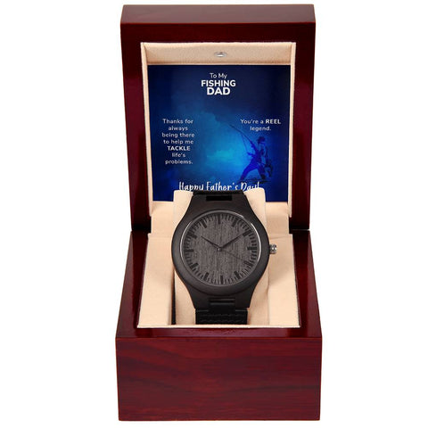 Image of To My Fishing Dad Thanks For Always Being There Happy Father's Day Wooden Watch With Mahogany Box