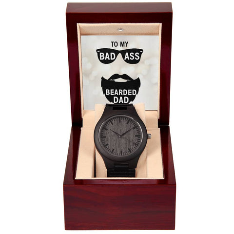 Image of To My Badass Bearded Dad Wooden Watch With Mahogany Box