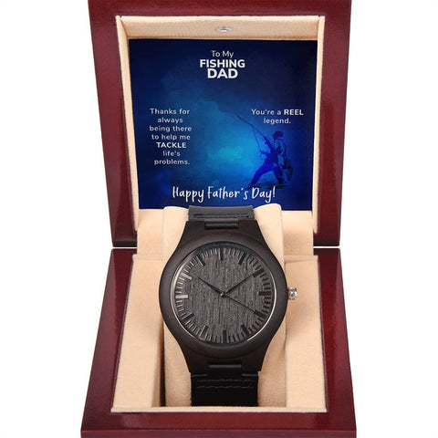 Image of To My Fishing Dad Thanks For Always Being There Happy Father's Day Wooden Watch With Mahogany Box